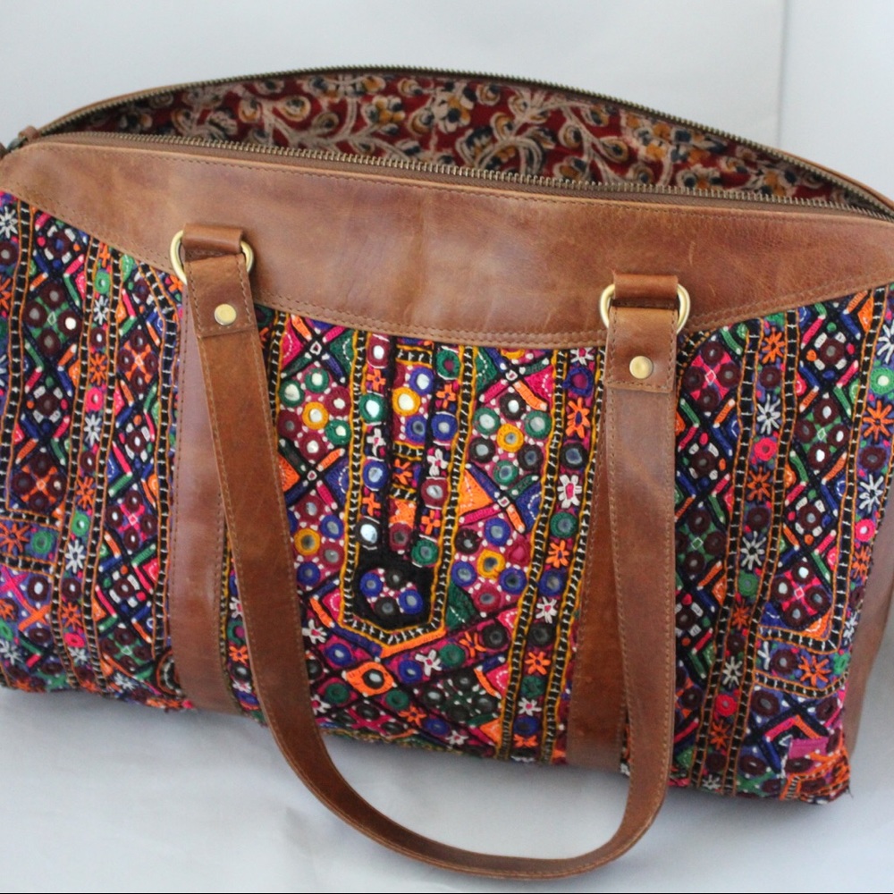 Handcrafted Embroidery / Leather Overnight Bag